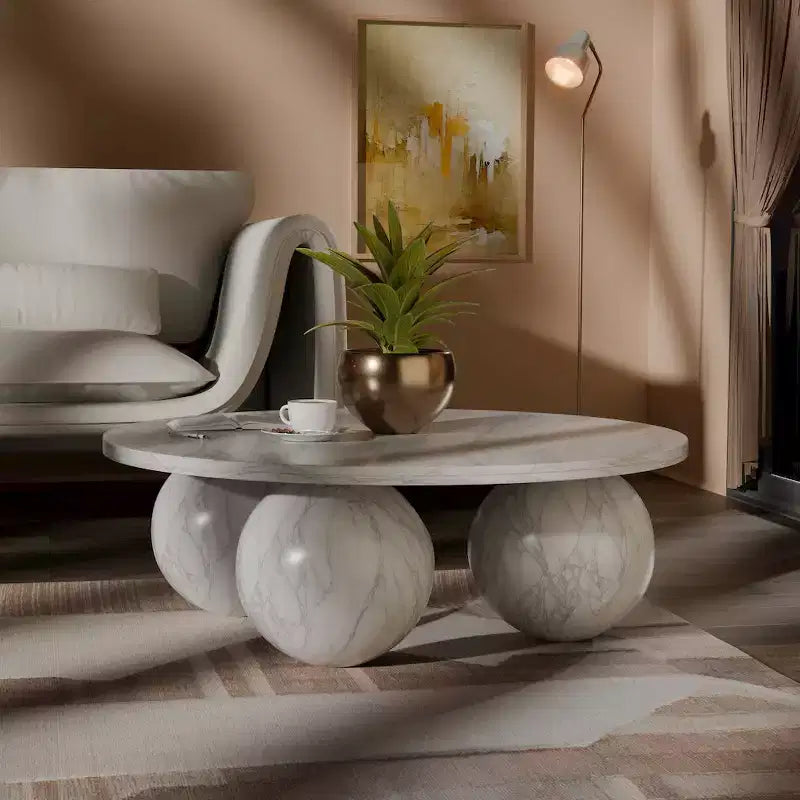 Table basse ronde en marbre avec pieds sphériques, multicolore, 4 places ??