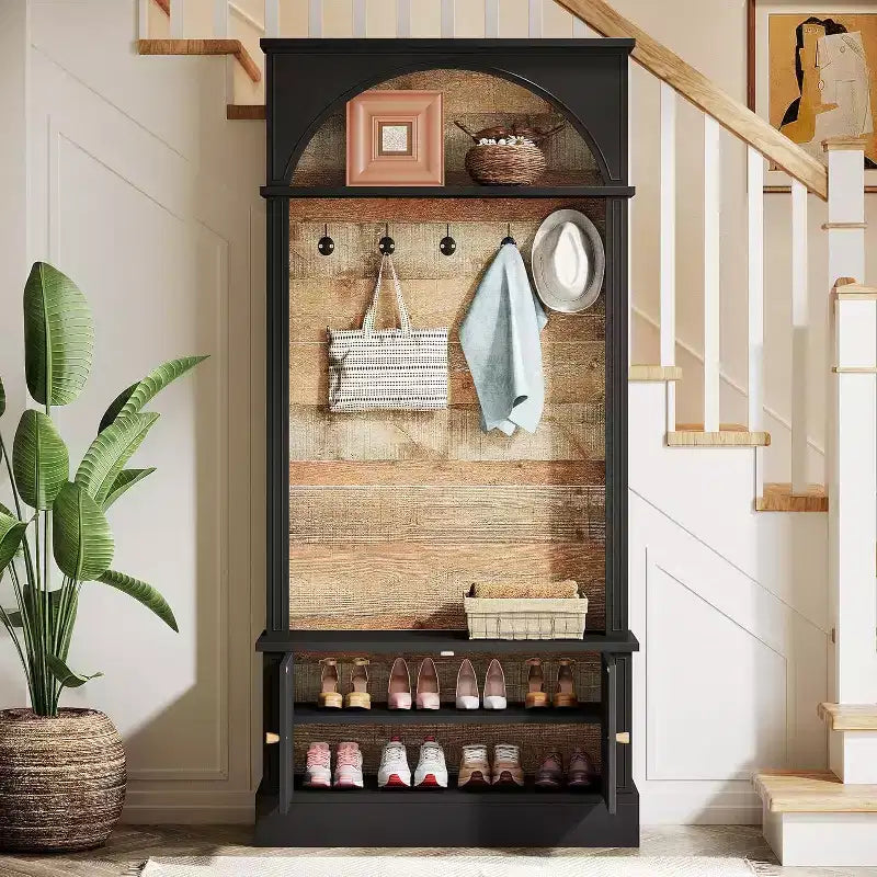 Lantine 70,86 Meuble d’entrée avec banc, rangement 4-en-1 pour l’entrée : porte-manteau, étagère à chaussures et banc de vestiaire pour couloir
