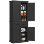 72 Kitchen Pantry Storage Cabinet, Traditional Freestanding Cabinet with 4 Doors and 3 Adjustable Shelves, Large Central Drawer