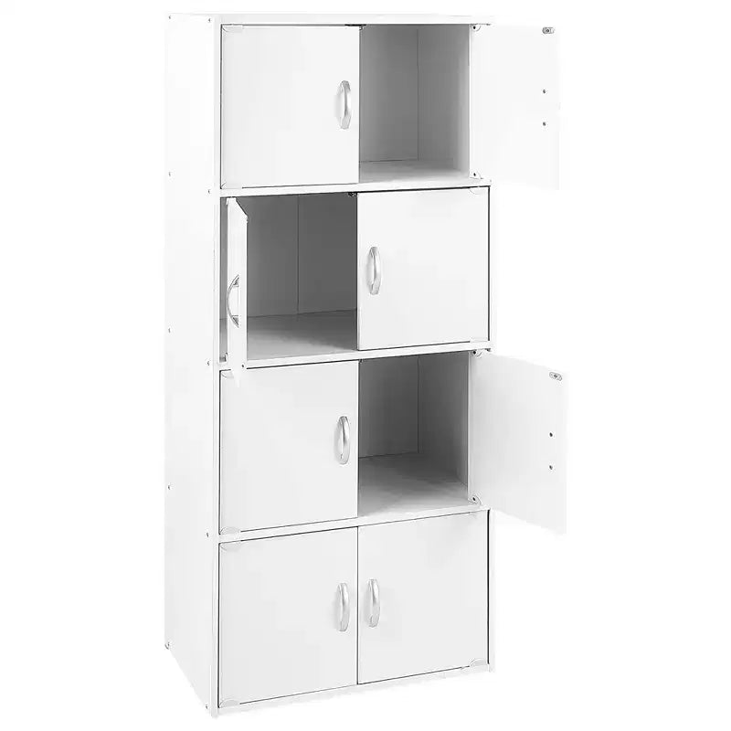 Bibliothèque-armoire de rangement polyvalente fermée Hodedah HID44, robuste, à 8 portes, à poser au sol, pour la maison et le bureau, finition bois de hêtre