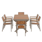 Set da pranzo da esterno estensibile da 7 pezzi con tavolo estensibile e 6 sedie con braccioli