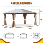 EROMMY Hardtop Gazebo,Outdoor Pergola with Double Roof & Netting & Curtains,Heavy Duty Canopy for Patio, Backyard, Pool party