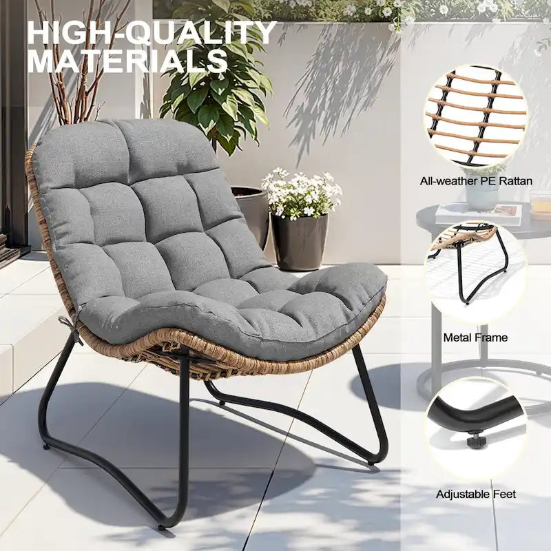Fauteuils papasan d’extérieur avec coussin, en rotin PE, confortables pour la terrasse avec table d’appoint