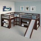 Double Twin L-Shaped Slide Loft Bedroom Set in Dark Cappuccino