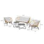 Set da patio in vimini GRANDPATIO da 5 pezzi per esterni, con divanetto a due posti