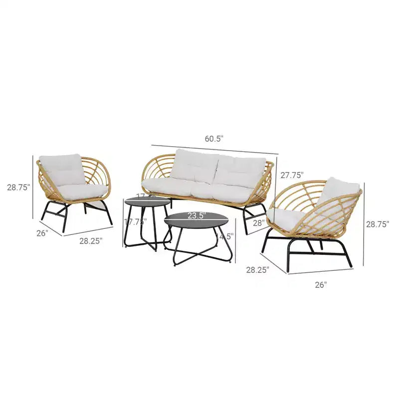 Set da patio in vimini GRANDPATIO da 5 pezzi per esterni, con divanetto a due posti