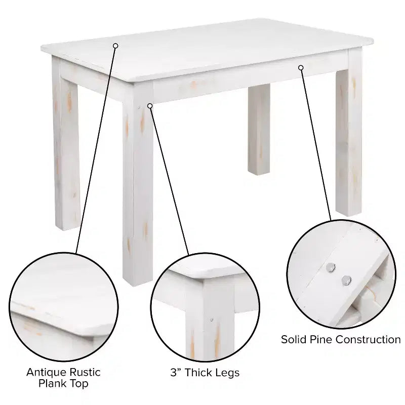 Mesa de jantar retangular Flash Furniture, 46 x 30, em pinho maciço