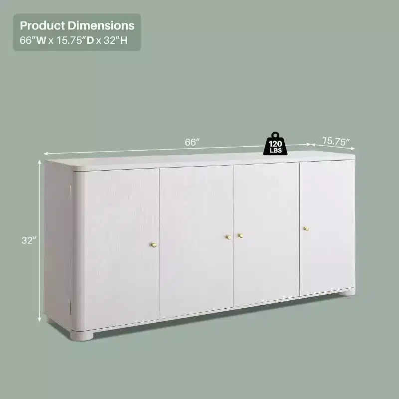 Credenza da cucina con 4 ante e ripiani, grande credenza moderna, mobile contenitore da 66 pollici per angolo caffè
