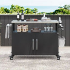 Îlot de cuisine extérieur avec plateau en acier inoxydable, chariot de gril en métal avec meuble de rangement - N/A