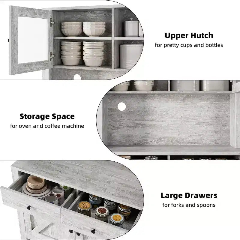 Dispensa da cucina con supporto per microonde, credenza a giorno con buffet e ripiani regolabili, per cucina e sala da pranzo