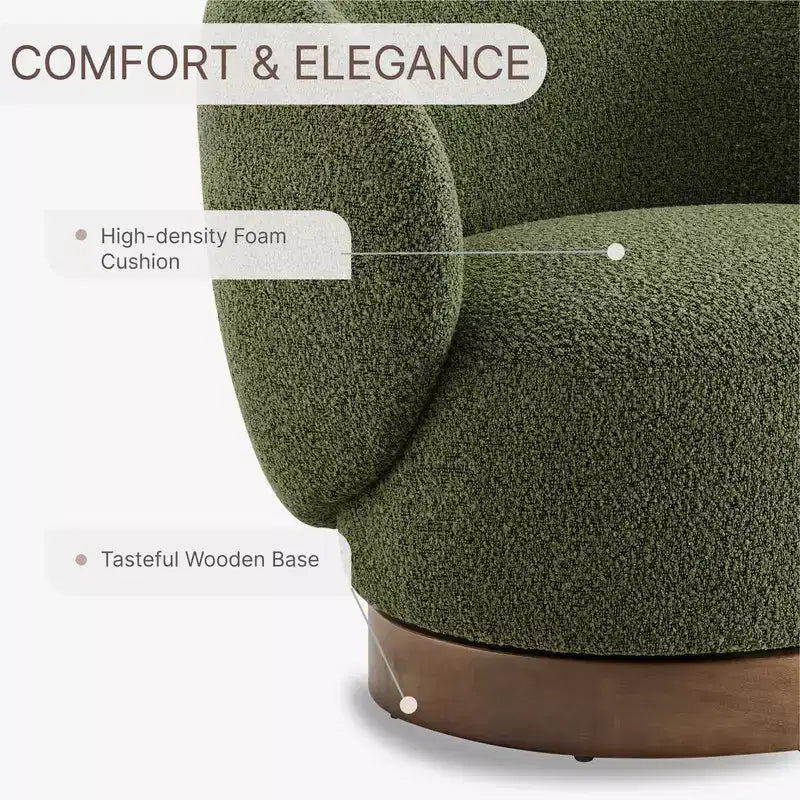 Fauteuil tonneau pivotant rembourré d’appoint Spruce&Spring avec base en bois