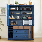 Armoire garde-manger indépendante Whisen de 71 po de hauteur, grand meuble de rangement pour salle à manger avec 4 portes pliantes, étagères et porte-bouteilles