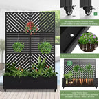 Fioriera MAYEERTY con graticcio in ferro nero, Linea Parallela 01, stile classico a persiana combinato, 72x47x16 pollici, set da 3 pezzi