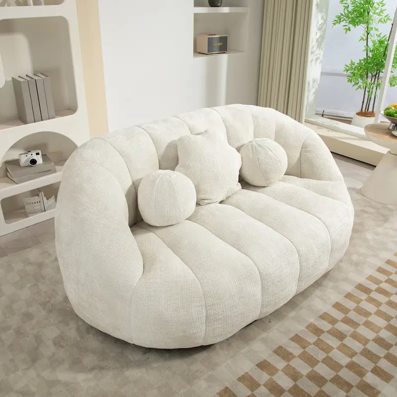 Fauteuil lounge blanc de 63,78 po, revêtu de chenille avec mousse haute densité
