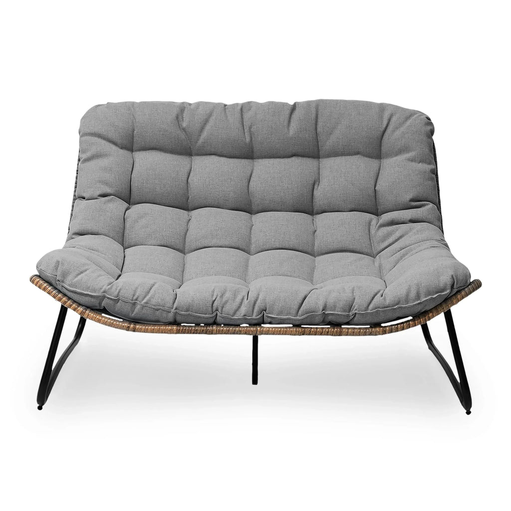 Double Papasan Chair Loveseat with Cushion, All-weather PE Rattan and Metal Frame for Indoor Outdoor