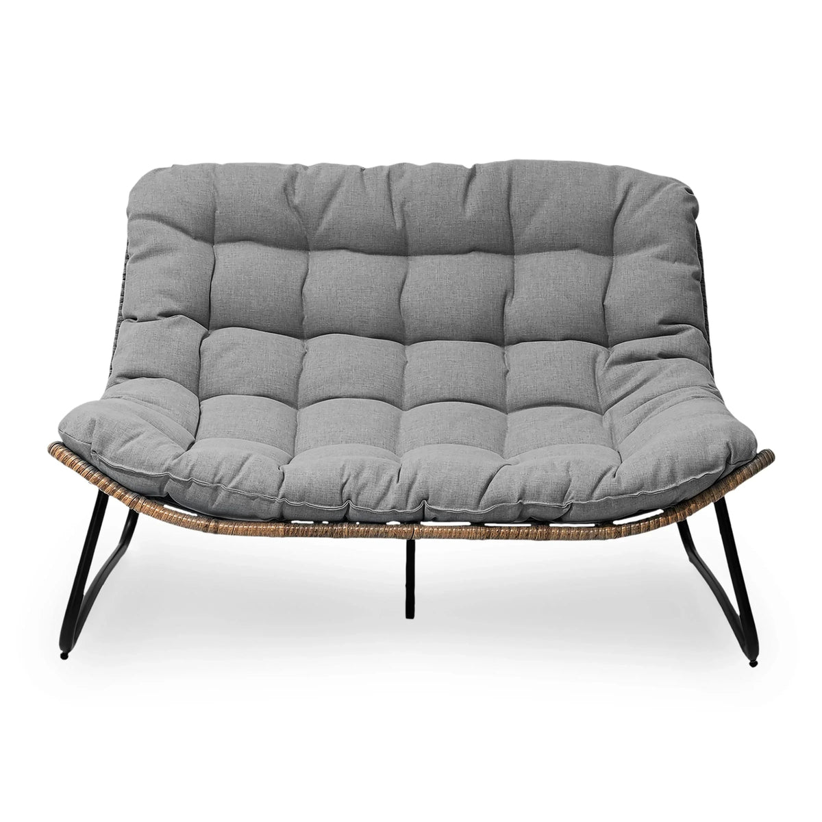 Double Papasan Chair Loveseat with Cushion, All-weather PE Rattan and Metal Frame for Indoor Outdoor