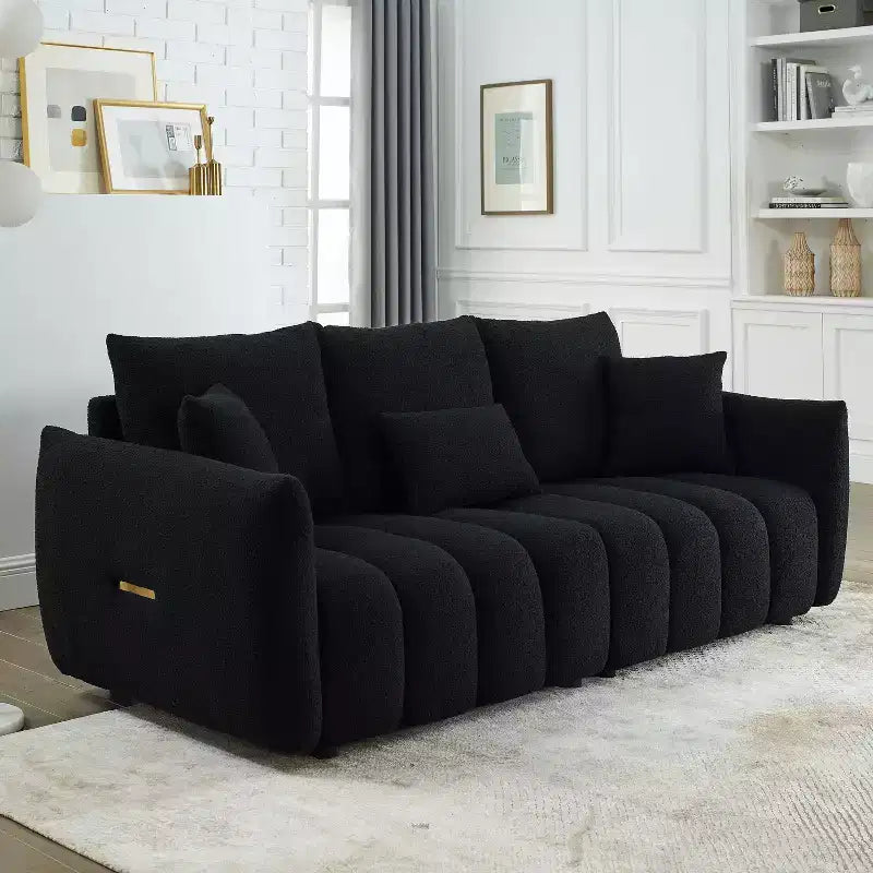 Divano moderno GDFStudio Alanna da 79,5 pollici, a 3 posti, rivestito in tessuto teddy con cuscini