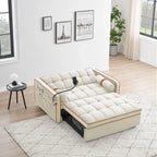 Velvet Convertible 55'' 2-Seater Sleeper Sofa with Pull-Out Bed, Adjustable Recline, Side Pockets, and Phone Holder