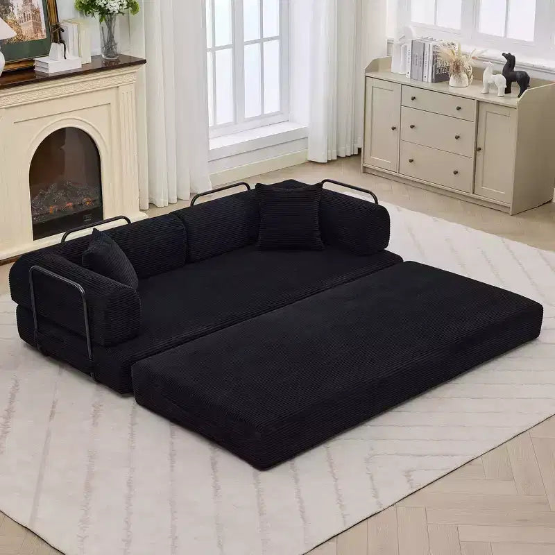 Canapé-lit convertible 4-en-1, matelas de sol pliant en velours côtelé sans cadre de 79 pouces avec oreiller, causeuse sans assemblage pour petit appartement