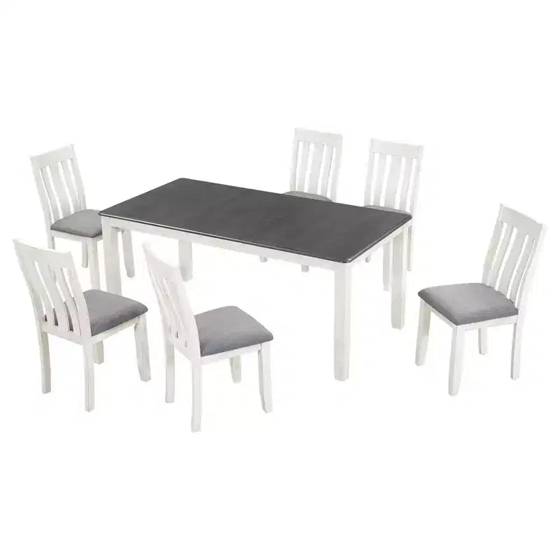 Ensemble de table à manger extensible de style champêtre pour 6 personnes, table rectangulaire et 6 chaises rembourrées