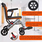 Fauteuil roulant de transport pour personnes âgées ultraléger, pliable et portable, avec frein à main verrouillable et accoudoirs relevables amovibles