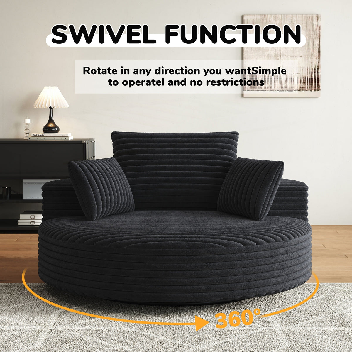 Fauteuil pivotant individuel en mousse et chenille côtelée