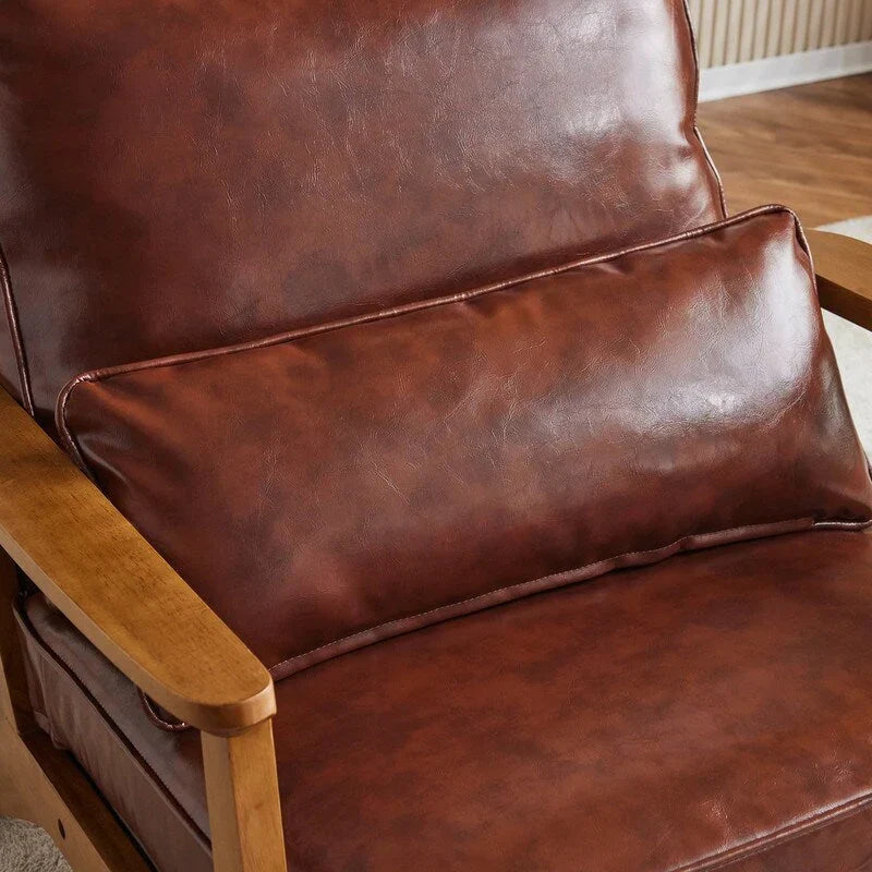 Poltrona d’accento imbottita in misto lino con gambe in legno e un cuscino, beige