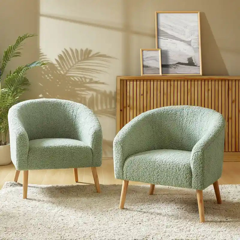 Fauteuil bouclé moderne Sheila de 30 W avec pieds en bois massif, lot de 2, par HULALA HOME