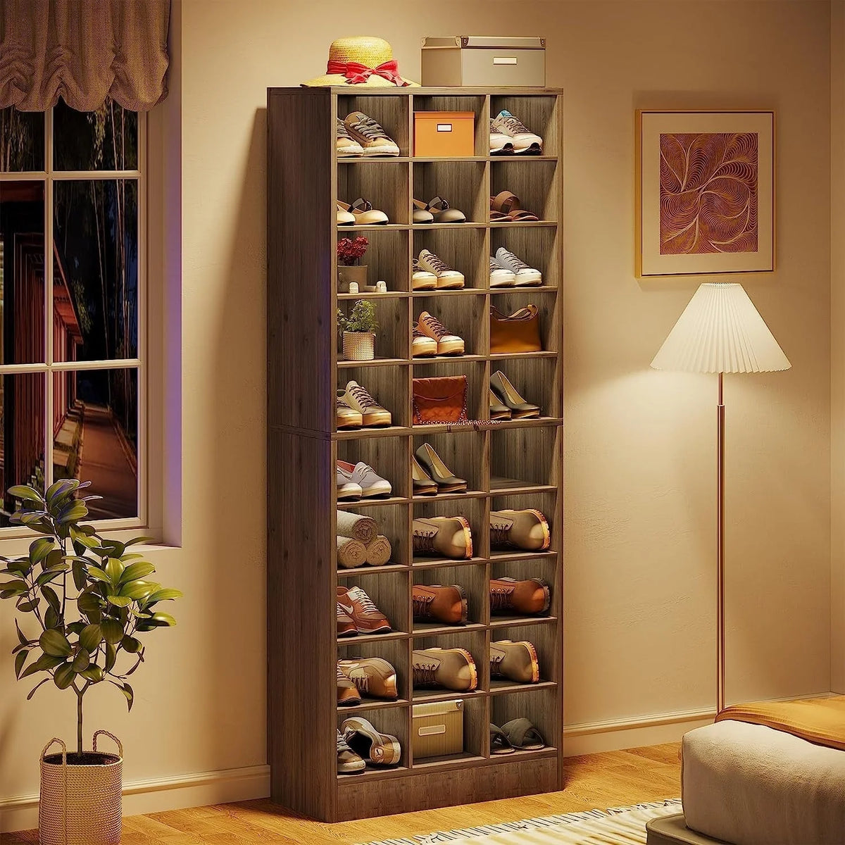 Meuble à chaussures haut pour 30 paires, étagère de rangement blanche en bois à 10 niveaux pour placard et entrée – 10 niveaux