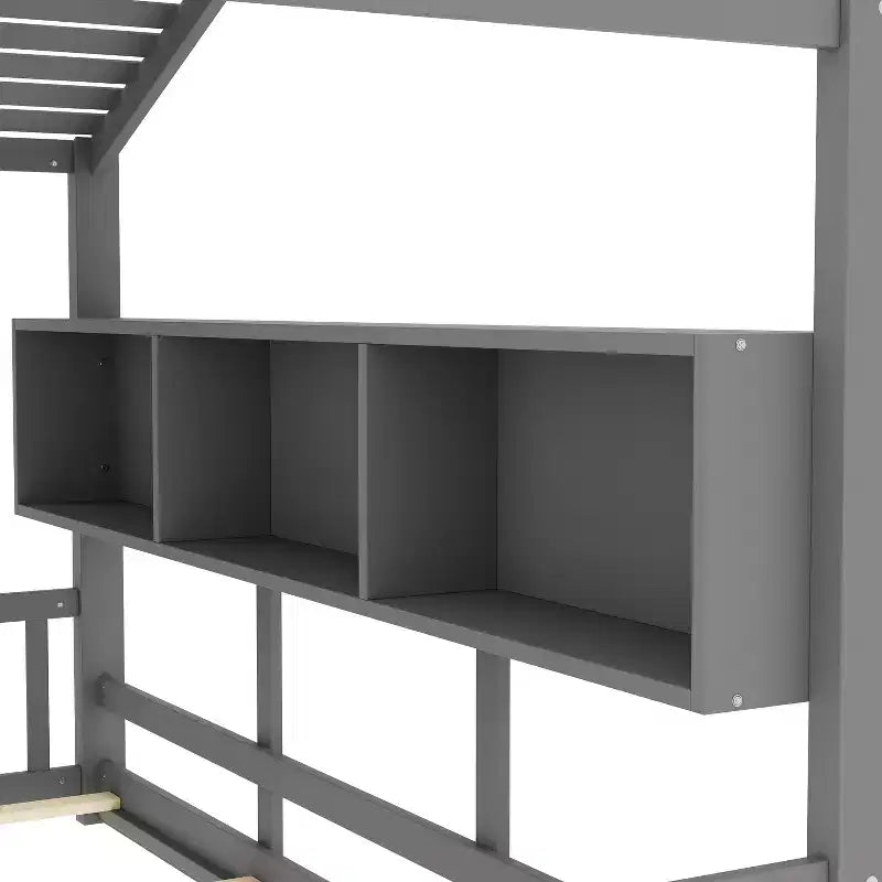 Cadre de lit plateforme en forme de maison, format une place et demie/double, lit cabane au sol pour tout-petit, lit Montessori pour enfant, lit maison de jeu avec étagère de rangement – ModernLuxe