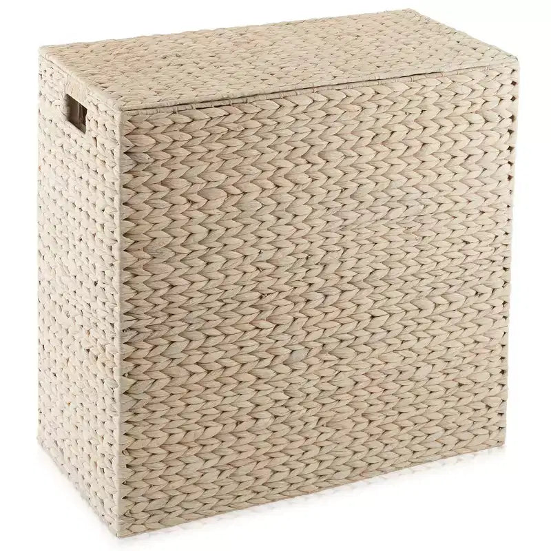 Cesto portabiancheria Casafield a 2 scomparti con coperchio e sacchetti foderati rimovibili, selezionatore in giacinto d'acqua intrecciato per i vestiti