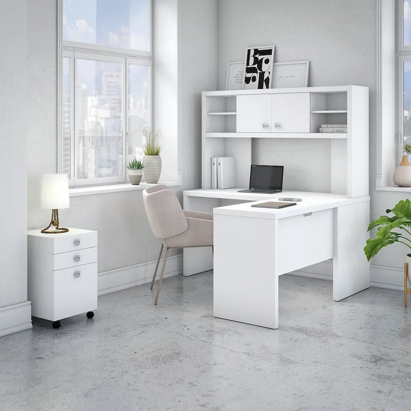Bureau d’angle Echo en L avec surmeuble et tiroirs
