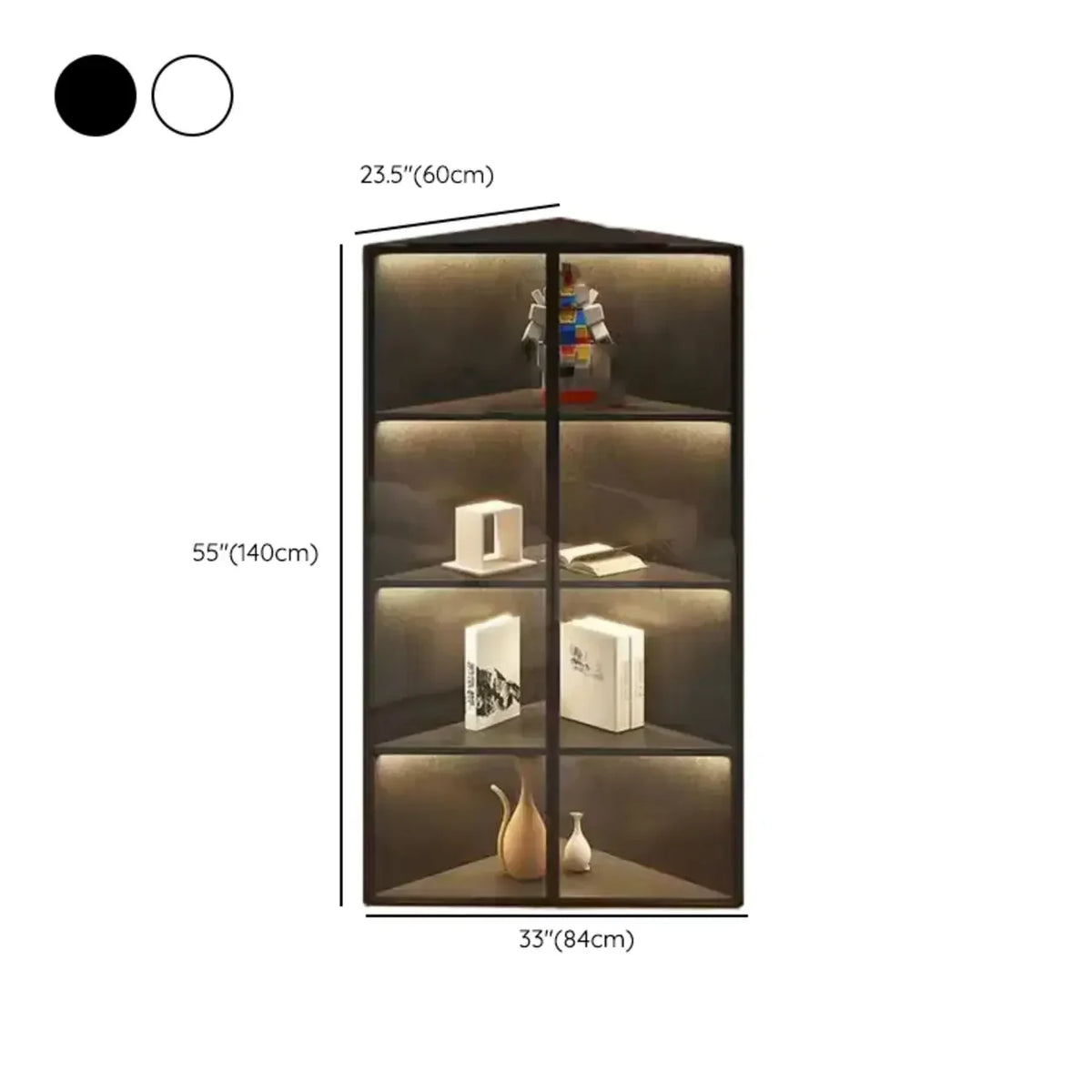 Mobile angolare moderno da esposizione in metallo e legno grigio con anta in vetro