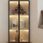 Mobile angolare moderno da esposizione in metallo e legno grigio con anta in vetro