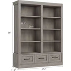 64 H Bookshelves and Bookcases, Bookshelf with 3 Storage Drawers4 Tier Double Wide Open Shelffor Office Living Room