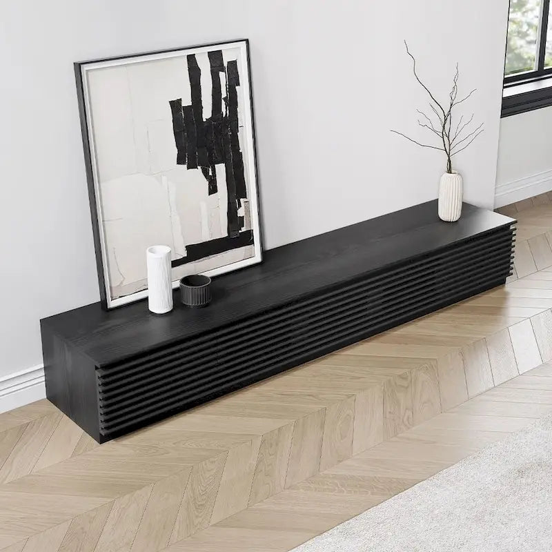 Meuble TV minimaliste avec tiroirs, console multimédia en bois massif avec placards, porte basculante, placage noyer, entièrement assemblée