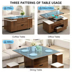 Multi-Function Modern Lift-Top Coffee Table with Hidden Storage, 4 Stools and Casters, Perfect for Modern Living Spaces