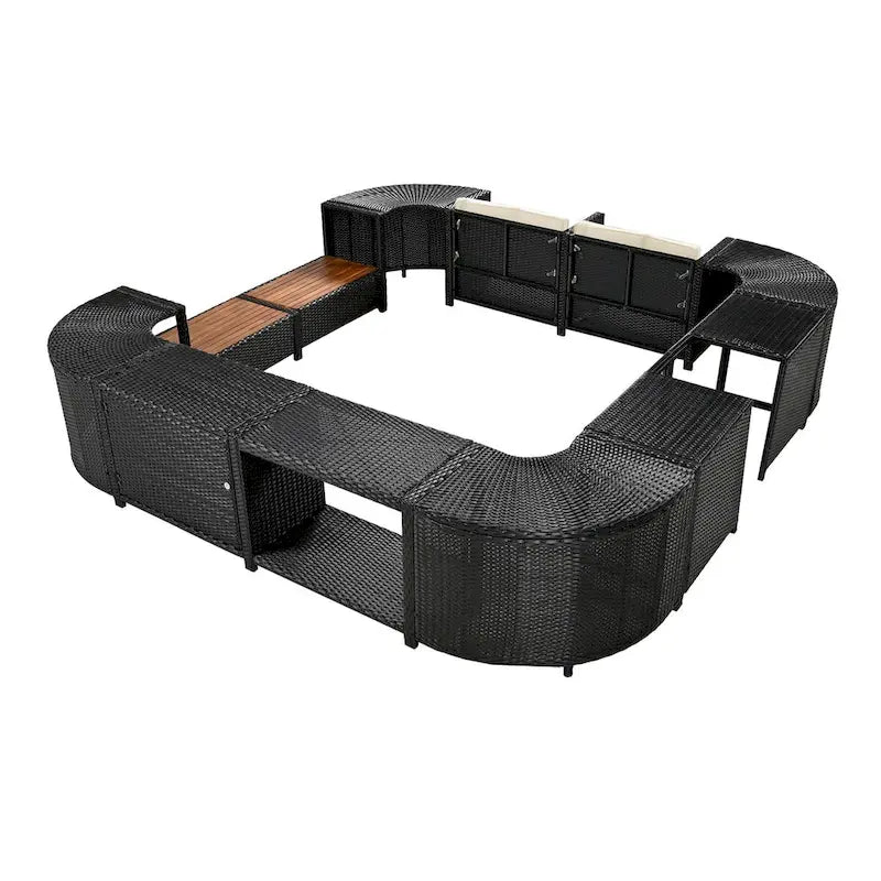 Ensemble de canapé d’angle d’extérieur en rotin, cadre quadrilatéral pour spa