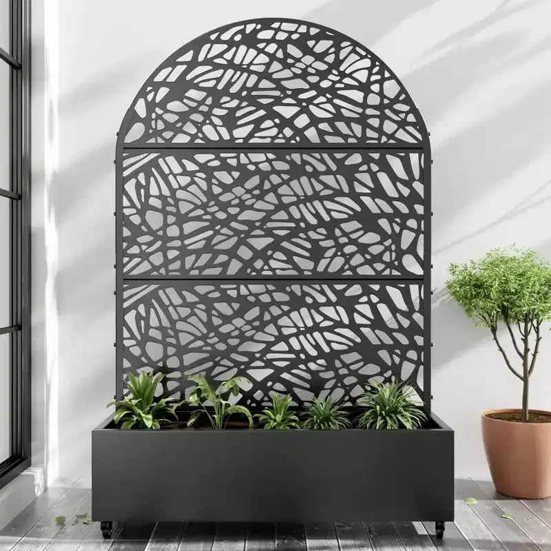 MAYEERTY jardinière en fer noir arquée de 72x47 avec treillis, ensemble de 3 panneaux décoratifs pour jardin, terrasse et balcon