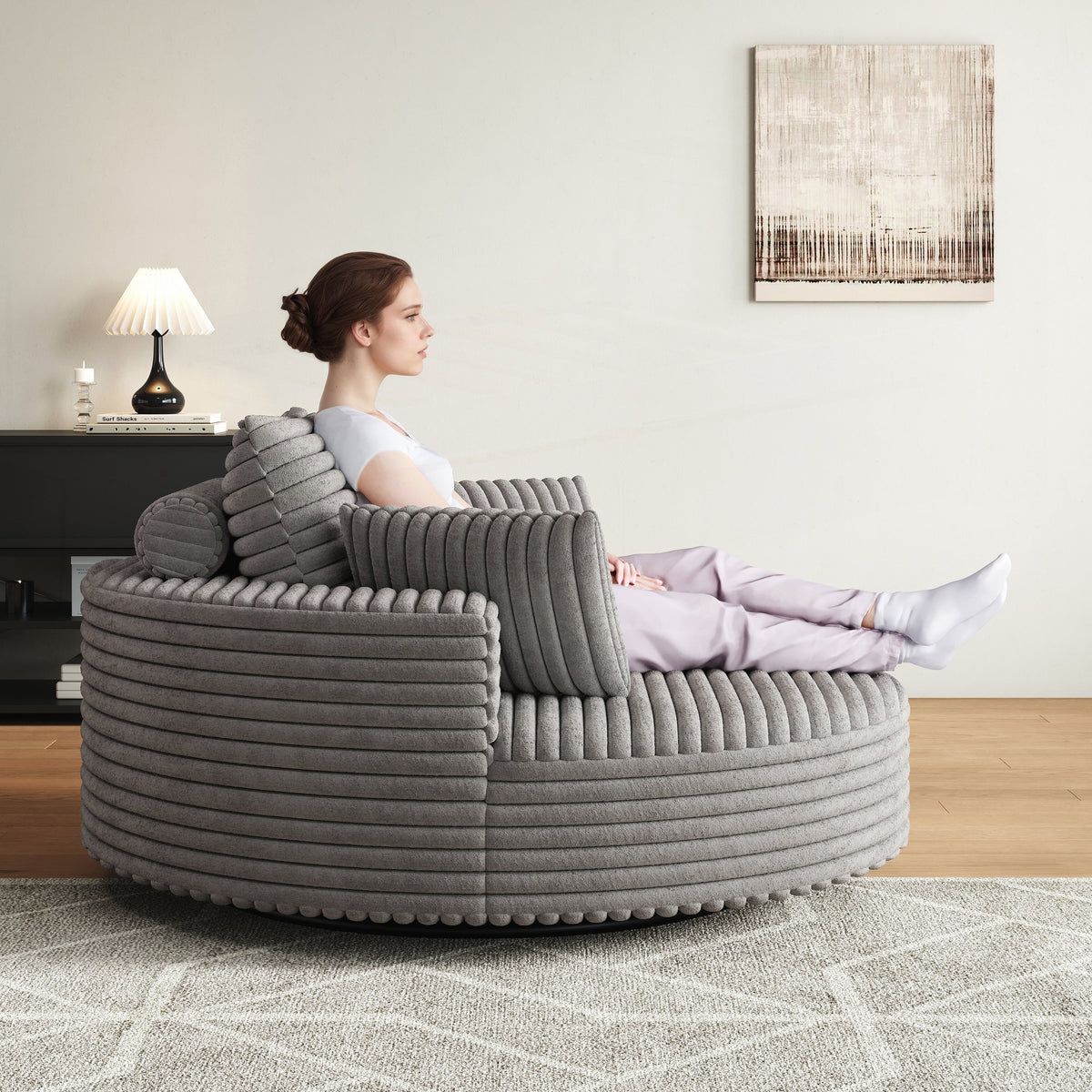 Fauteuil pivotant individuel en mousse et chenille côtelée