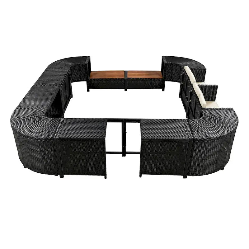 Ensemble de canapé d’angle d’extérieur en rotin, cadre quadrilatéral pour spa