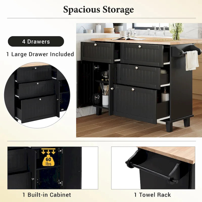 TOPMAX Kitchen Island Set with Drop Leaf and 2 Seatings, Dining Table Set with Adjustable Shelf, Drawers and Towel Rack