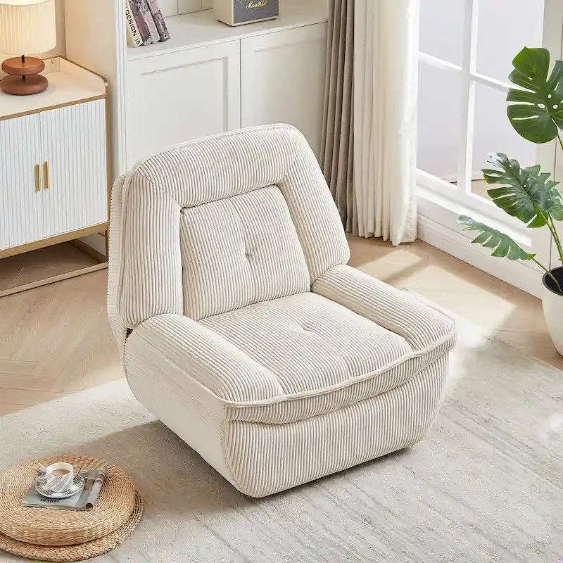 Drehbarer Cord-Sessel mit Gleitfunktion und Liegefunktion, Fußstütze für das Wohnzimmer