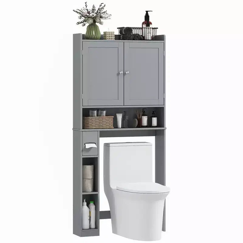 Mobile contenitore HOMCOM sopra il WC, organizer moderno per bagno sopra il WC con 2 ante, porta carta igienica e struttura indipendente salvaspazio
