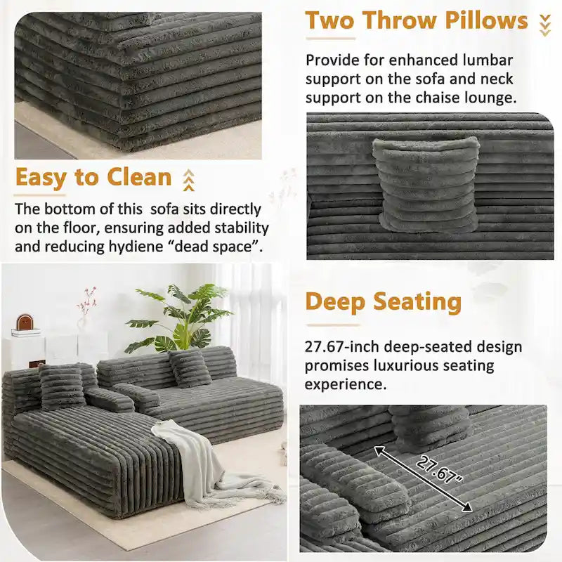 Cloud Sectional Sofa, Modern Upholstered Couch with 2 Throw Pillows, Free-Combined Sofa, Modular Sectional L Shaped Couch