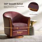 Fauteuil tonneau pivotant Pocono de style transitionnel en cuir véritable avec piètement en bois massif, ensemble de 2, Artful Living Design