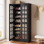 Meuble à chaussures haut Lantine avec portes, rangement à chaussures à 8 niveaux avec étagères réglables, meuble à chaussures moderne pour entrée, placard ou salon, blanc