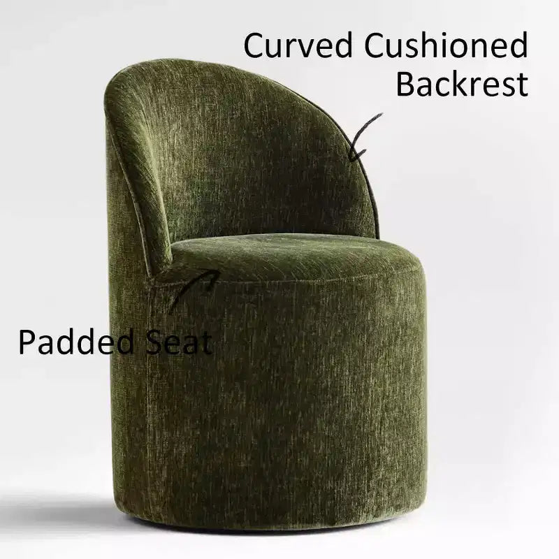 Ensemble de table à manger moderne pour 6 personnes, table ronde à piètement central, fauteuils tonneau pivotants à roulettes, chenille texturée - Panipeachy