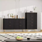 Cassettiera bianca / effetto marmo e legno a 5 cassetti - Pannello scanalato, per 1 persona