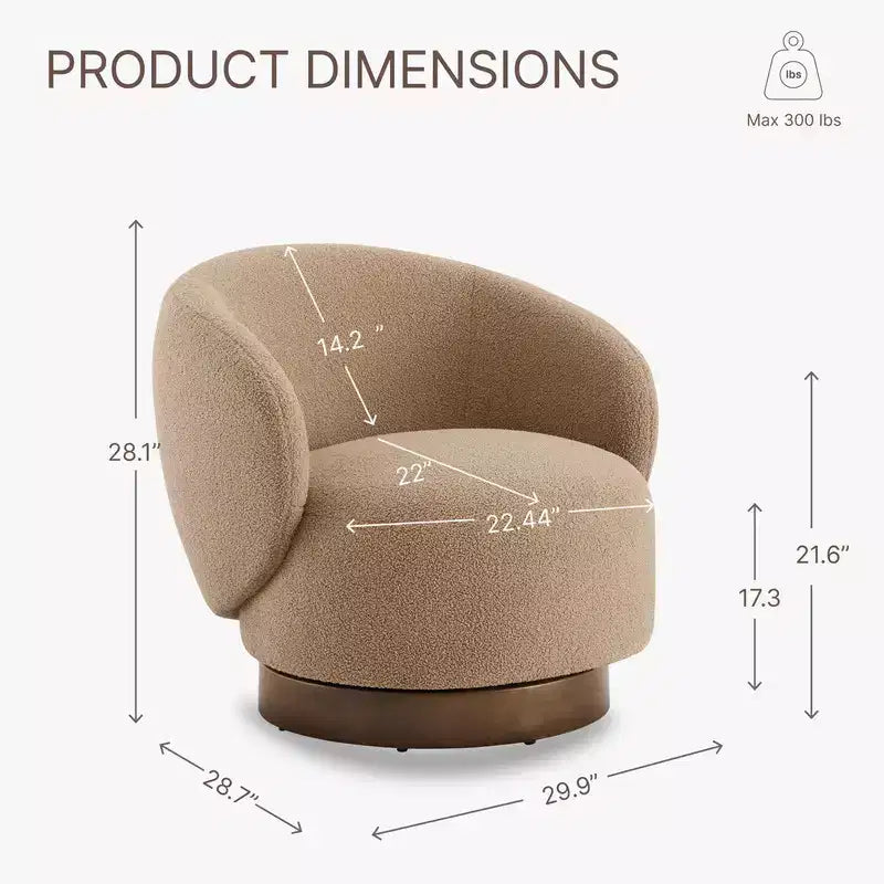 Fauteuil tonneau pivotant rembourré d’appoint Spruce&Spring avec base en bois